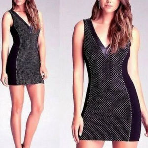 💋 bebe 100% leather neck  black stud dress L new RARE 💋